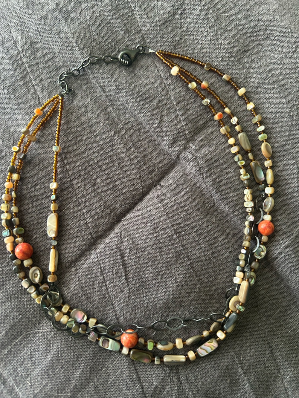 Silpada Multistrand Earth Tone Beaded Necklace with Coral Accents